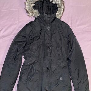 Women's Black Hooded The North Face Parka with Faux Fur Trim XS